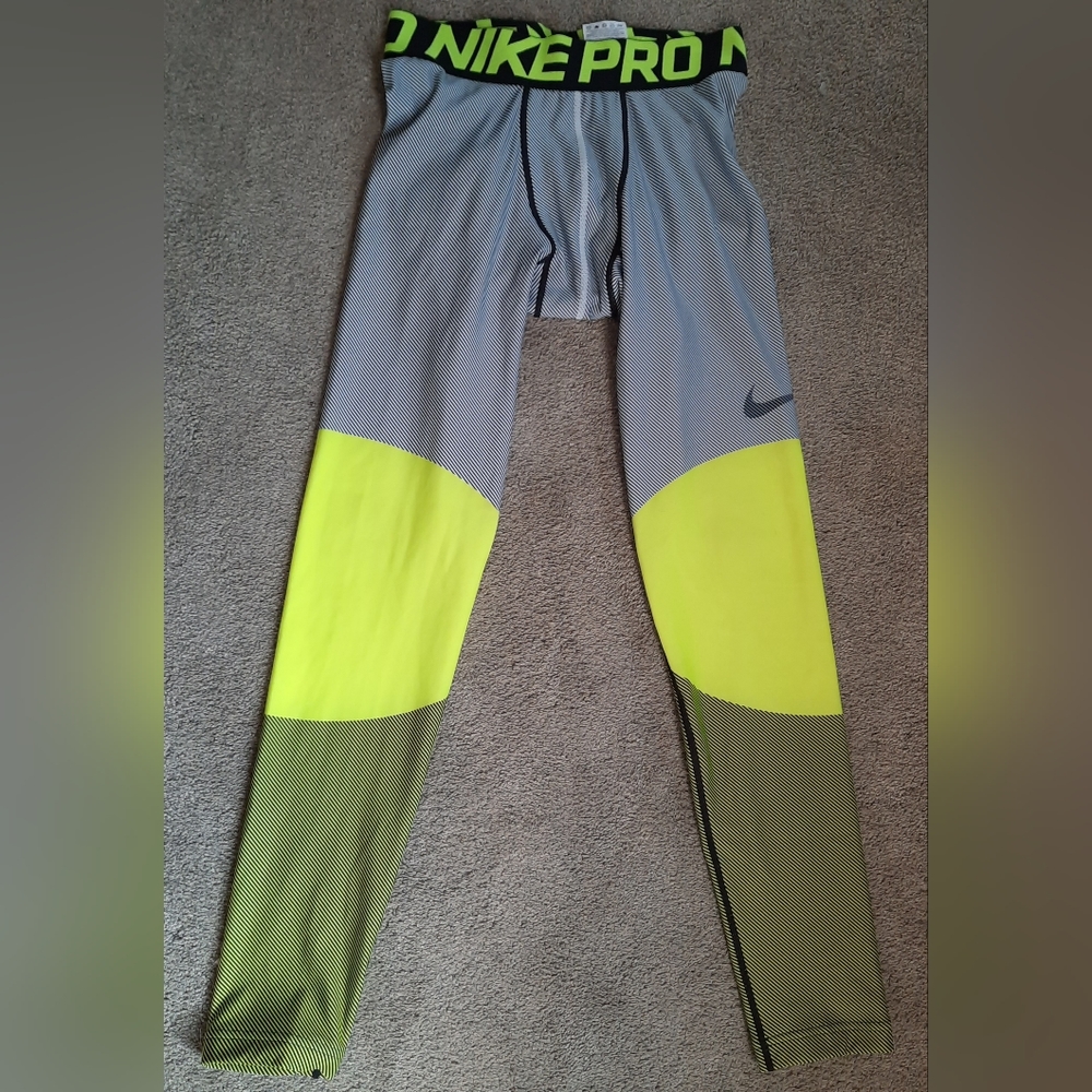 NIKE Pro Athletic base layer hiking running pants women's size Large Neon